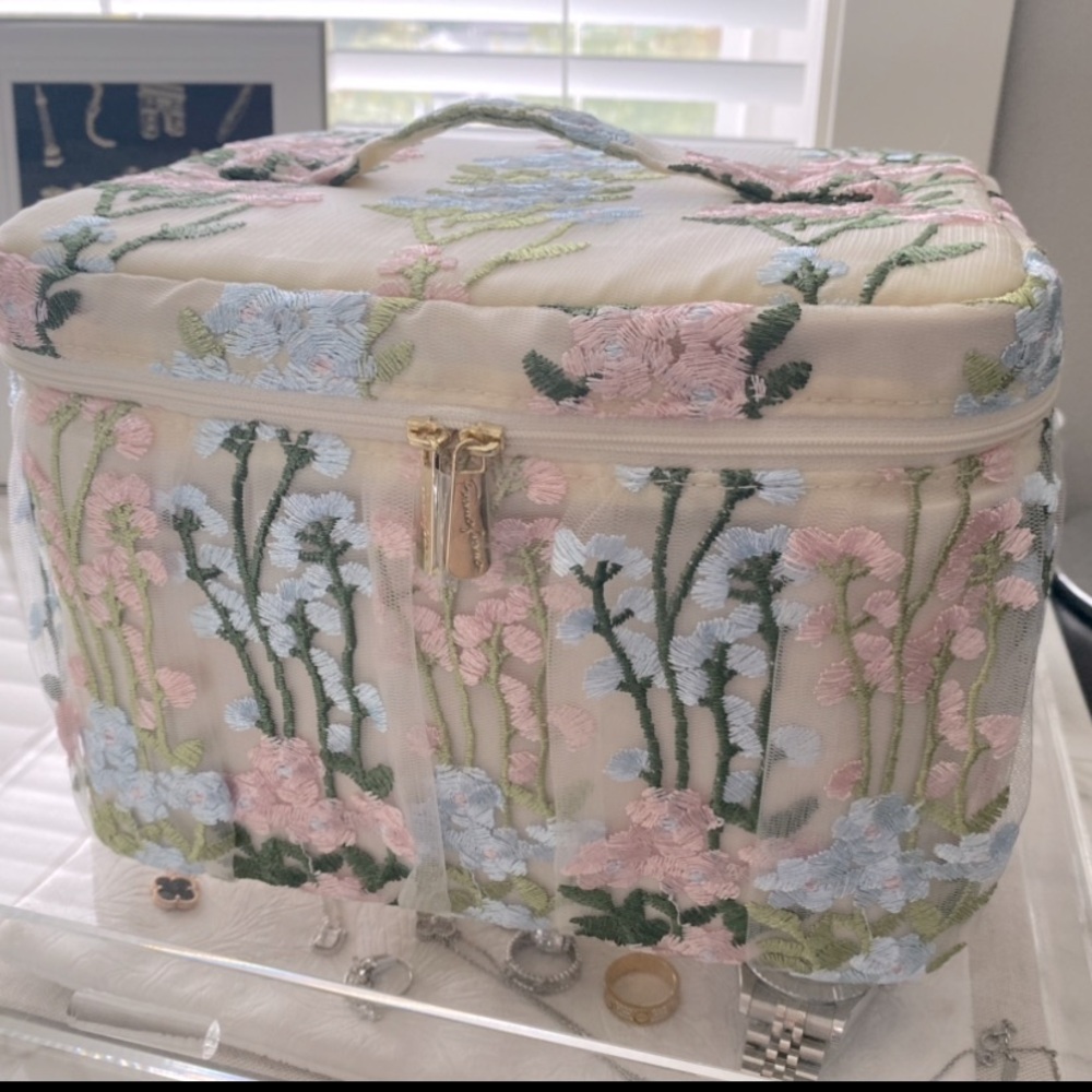 Embroidered Train Case Vanity - image 1
